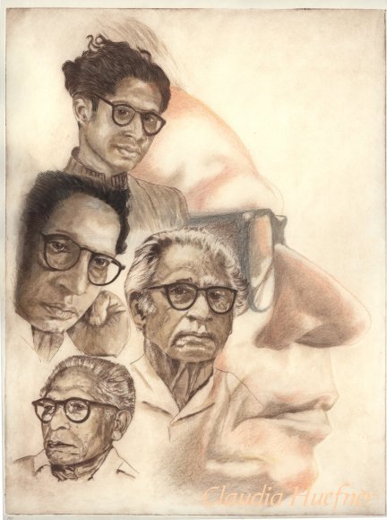 Dr. Harivansh Rai Bachchan, Radierung + Buntstift, 30x40 cm